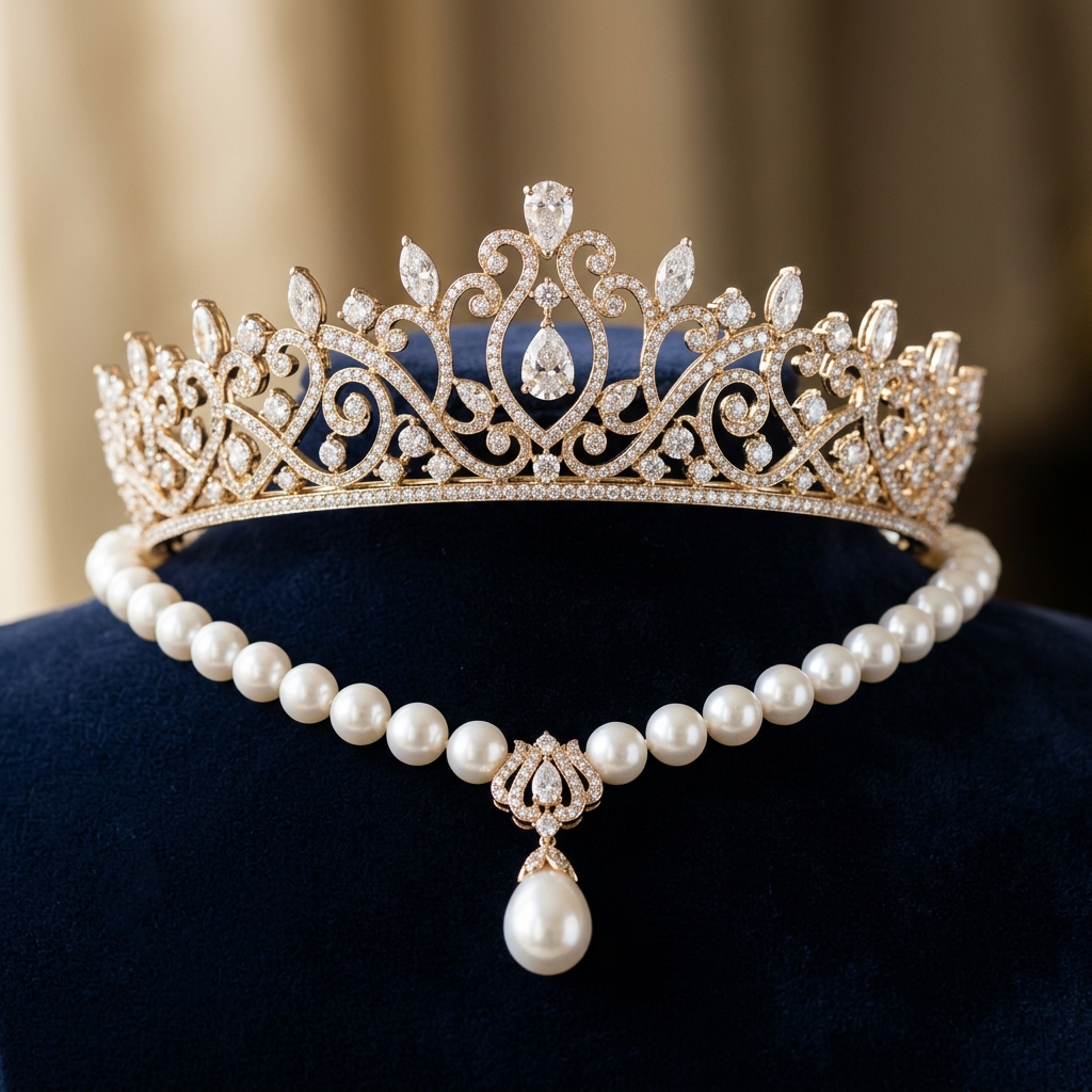 Bridal Collection featuring diamond tiara and pearl sets