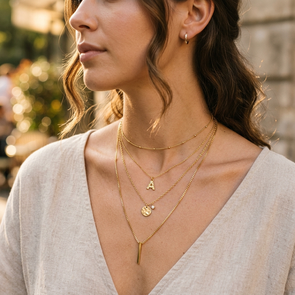 Layered gold necklaces
