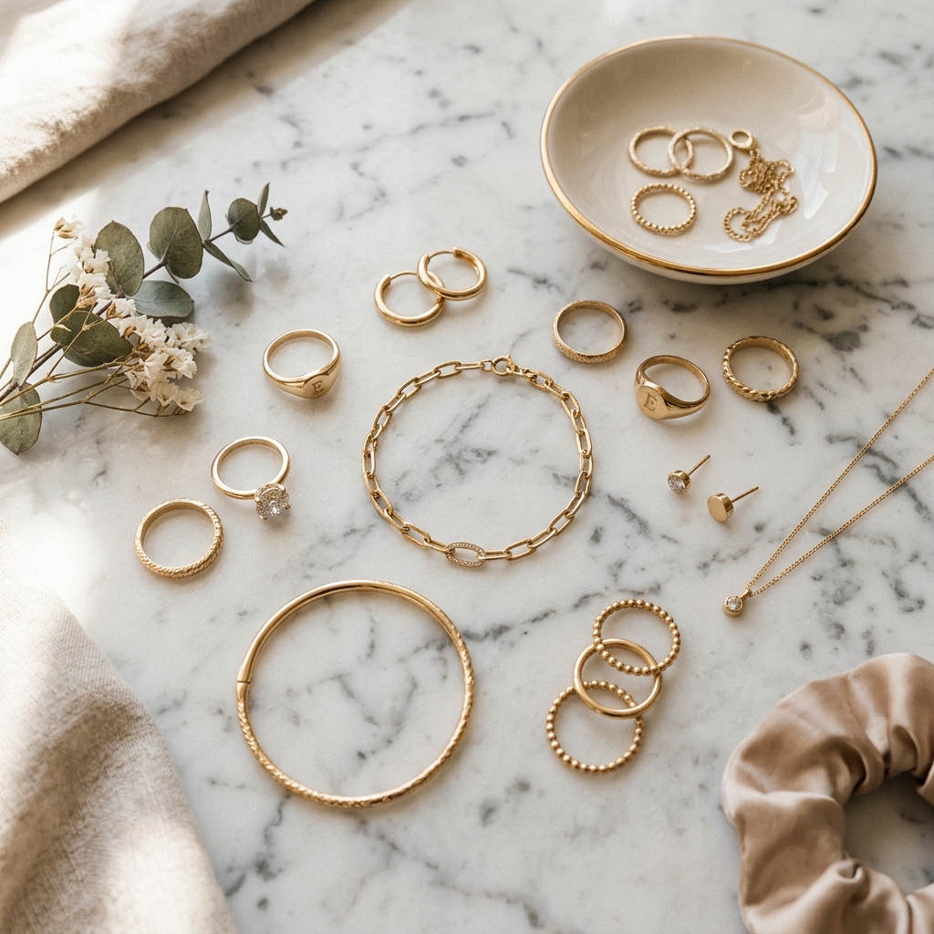 Flat lay jewellery styling