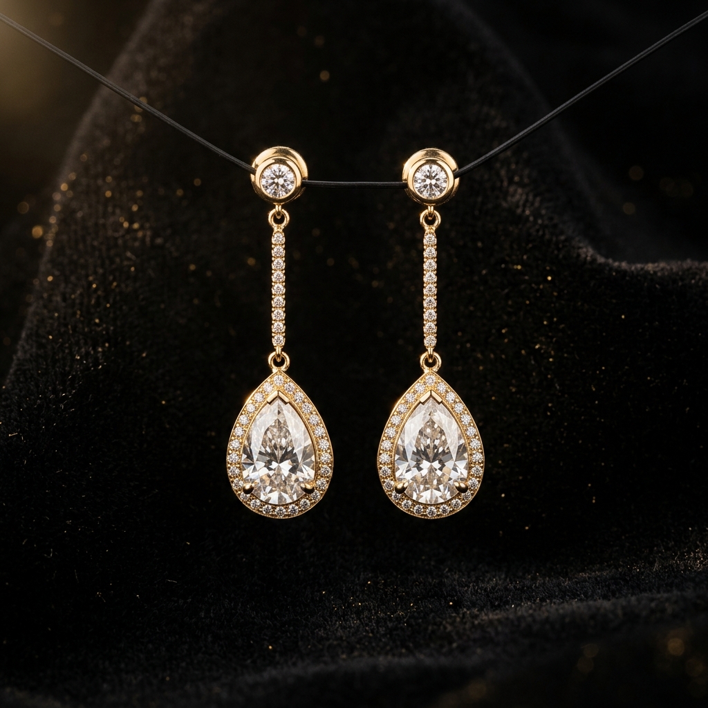 Aurora Drop Earrings with teardrop diamonds in gold